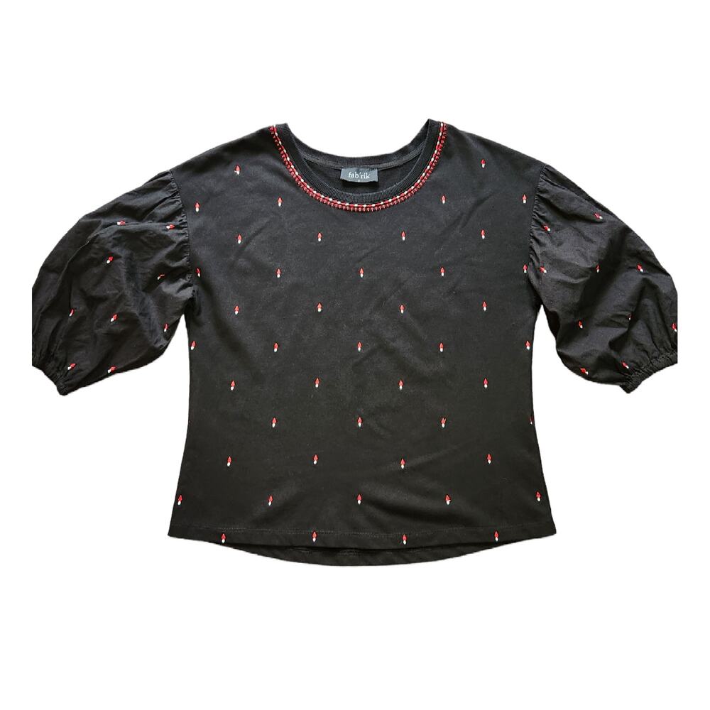 Fab'rik embroidered top puff sleeves black size S